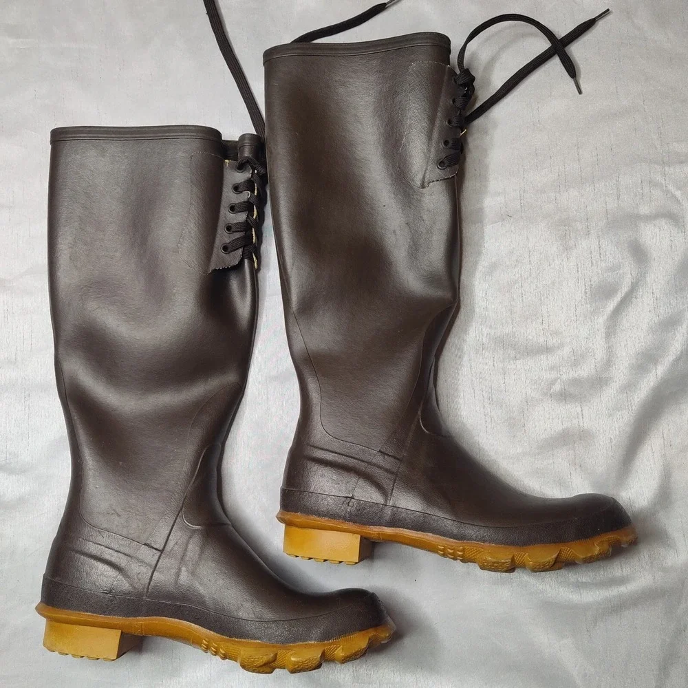 VTG Cabelas Men Size‎ 7 Steel Shank Waterproof Rain Brown Boots Made In USA